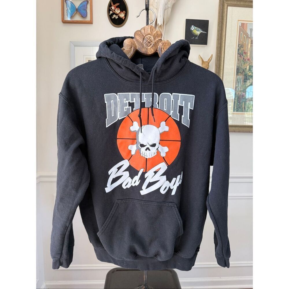 Gildan Detroit Bad Boys Black Hoodie Sweatshirt M